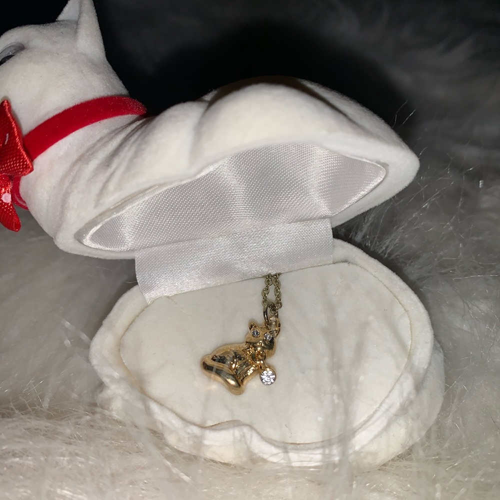 Gold Cat Necklace Pendent w/ Case NWOT